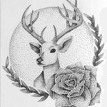 Stags finished! #tattoodesign #stagtattoo #rose #rosetattoo #stag #animaltattoo #staghead #pointillism #stippled 