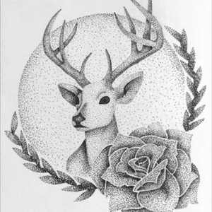 Stags finished! #tattoodesign #stagtattoo #rose #rosetattoo #stag #animaltattoo #staghead #pointillism #stippled 