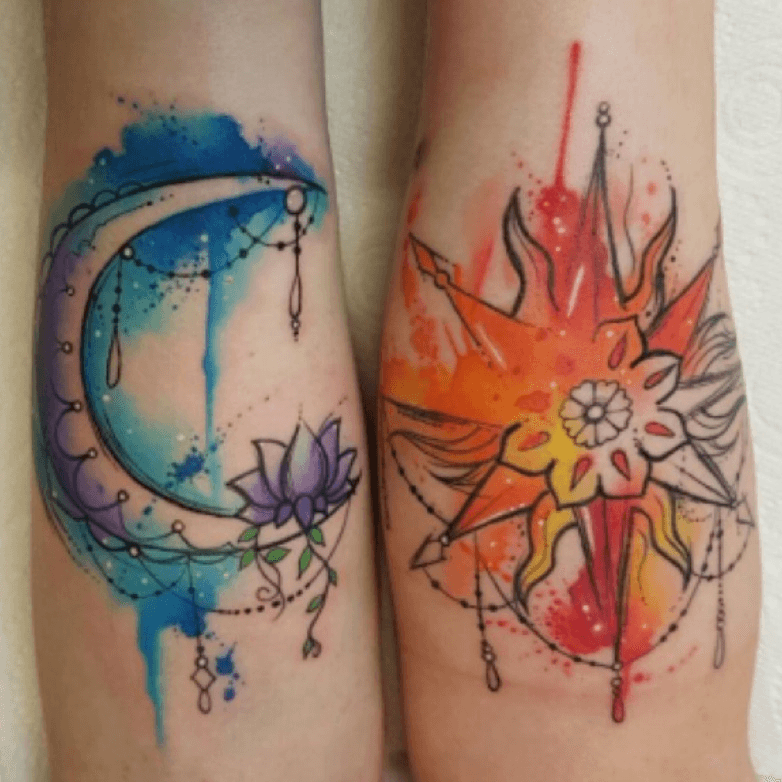 Woodblock and watercolor sun and moon by me Logan Bramlett  American Crow  Columbus Ohio  rtattoos