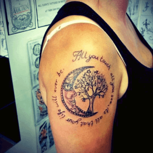 I design this myself as i wanted the moon and tree and music notes with the lyrics from a favourite song around outside
