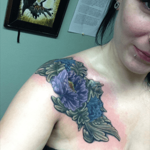 Cover-up on my shoulder of purple and blue peonies :)