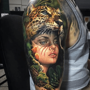 #female #portrait #warrior with #tiger #realism in #colour by #tattooartist #dbkaye @dbkaye 