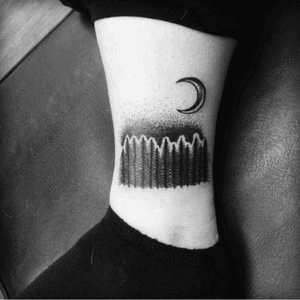 First 1/3 of my ankle wrap around.  By George at Boundless Ink, Aldridge, UK. #nature #moon #forest #landscape #shading #dotwork #dottattoo #trees #ankletattoo #wraparound 