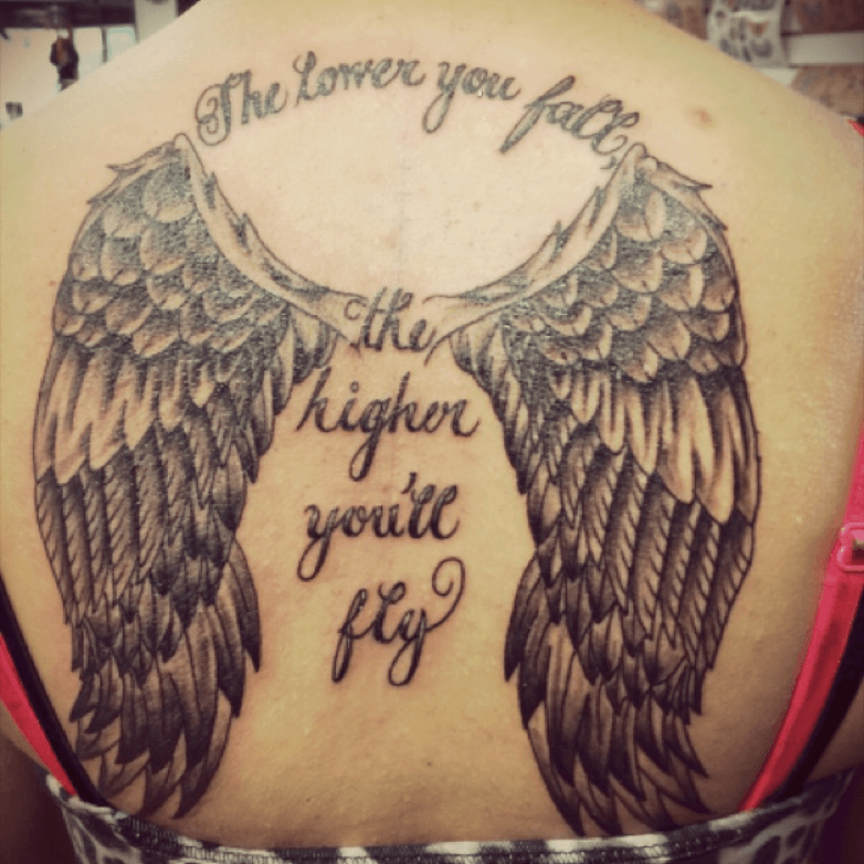we only part to meet again tattoo with angel wings