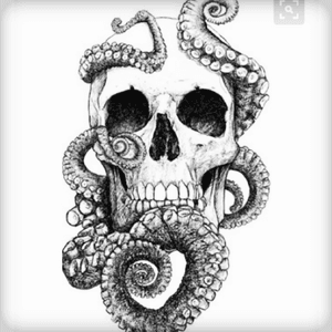 #megandreamtattoo black and white skull with vibrant tentacles