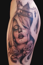 Day of the Deas Thigh Tattoo by Jesse Vardaro