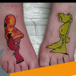 This is a tattoo I did on a fellow tattooist. The images are from a well know graffiti artist. Done at Detla 9 Tattoo Company in Indianapolis, IN #feet #foot #graffiti  #cartoon #indiana #delta9