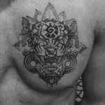 Aztec Jaguar Wartior #tattoo #tattoo_of_the_day #tattoos #shetchtattoo #Aztec #aztectattoo #blackwork #ink #chest #polishtattooartist #brazil 