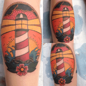 Beyooooond stoked to tattoo the always rad @lydiacam thanks for sitting like a champ through all this color!! #colortattoo #calgarytattoo #calgarytattoocompany #tattooapprentice #traditional #traditionallighthouse #lighthouse #eastcoaster #ink