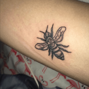 Bumble Bee for my baby sister Harper #bee #bumblebee #Black #tattoo #sistertattoo 
