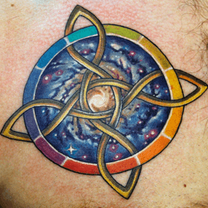 Custom #space #galaxy #medallion tattoo by Sean Ambrose at Arrows and Embers Tattoo. Thanks for looking!