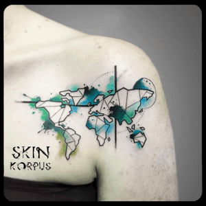  #geometric #watercolor #watercolortattoo #geometrictattoo #worldmap made @ #absolutink by #skinkorpus #watercolorartist #tattooartist
