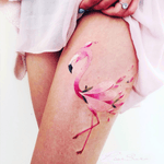 Awesome tattoo by #pissaro #flamingo #tighttattoo #ladies 