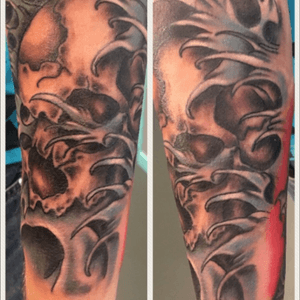 Part of a half sleeve by Mike "Magic Mike" Lamb of Black Lotus Tattoo in Advance, North Carolina