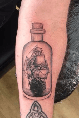 Ship in a bottle! #shiptattoo #ship #tattoos #tattoooftheday #inked #pirateship #pirate