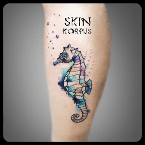 #watercolor #watercolortattoo #seahorse #seahorsetattoo #animal made @ #absolutink by #skinkorpus #watercolorartist #tattooartist