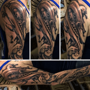 Still in process right arm full sleeve created and tattooed by London Bellman At Atomic art studio in PDX 
