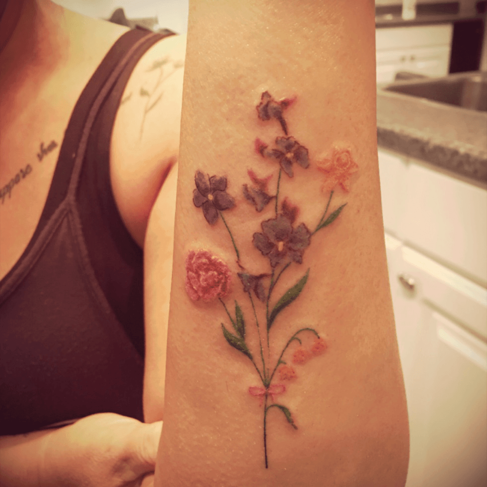 My new Birth Flower Bouquet by SavronTheGreat  Two Thunders Tattoo   Denver CO  rtattoos