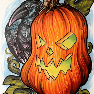 Fun piece of Halloween art available on my Etsy store! https://www.etsy.com/listing/473816264/autumn-greetings #halloween #art #timpangburn #jackolantern #pumpkin 