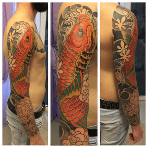 Fifth session ended. Colourfull koifish. #dreamtattoo #carpakoi#jappo#jappotattoo#colorink#dadesupertattooer#japan#inkagogotattooshop#koifish#nofilters