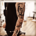 I love this guys work. This sleeve is hot #sleeve #skulltattoo #flowers #compass 