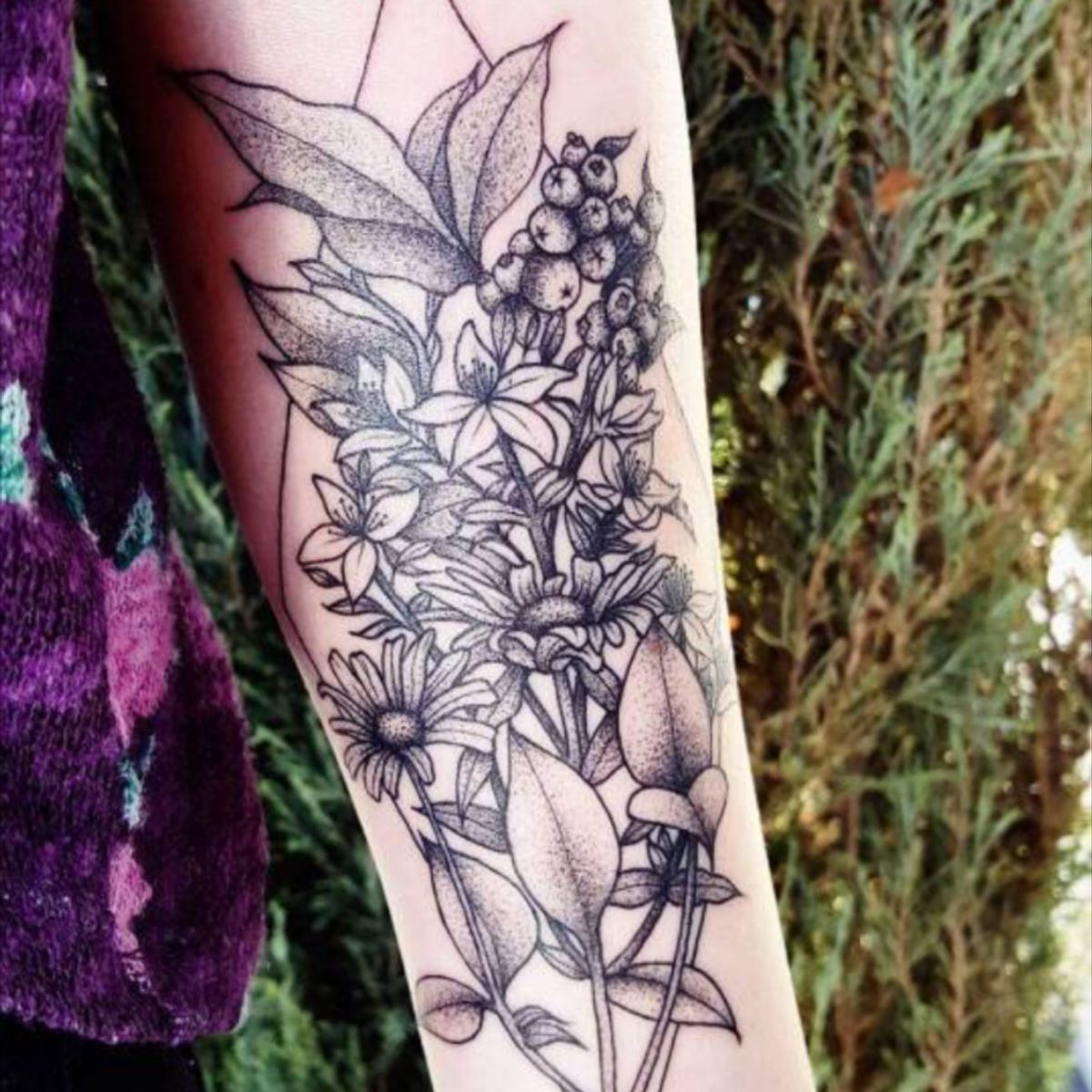 Tattoo uploaded by Ruby Gore • Blackwork Berry Wildflower Botanical ...