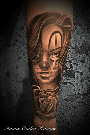 Chicano black&grey realistic tattoo
