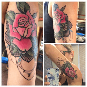 Pretty arm candy #rose #lace #colour #tattoo #CarlyBaggins  