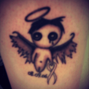 Miss my grandpa 😢 #forgrandpa #thefirsttattoo #mybody #madein2010 #angel #dead #cancer #fuckcancer #wings #tears #cry #sad #old #notthebestwork #madeinvalby #dk 