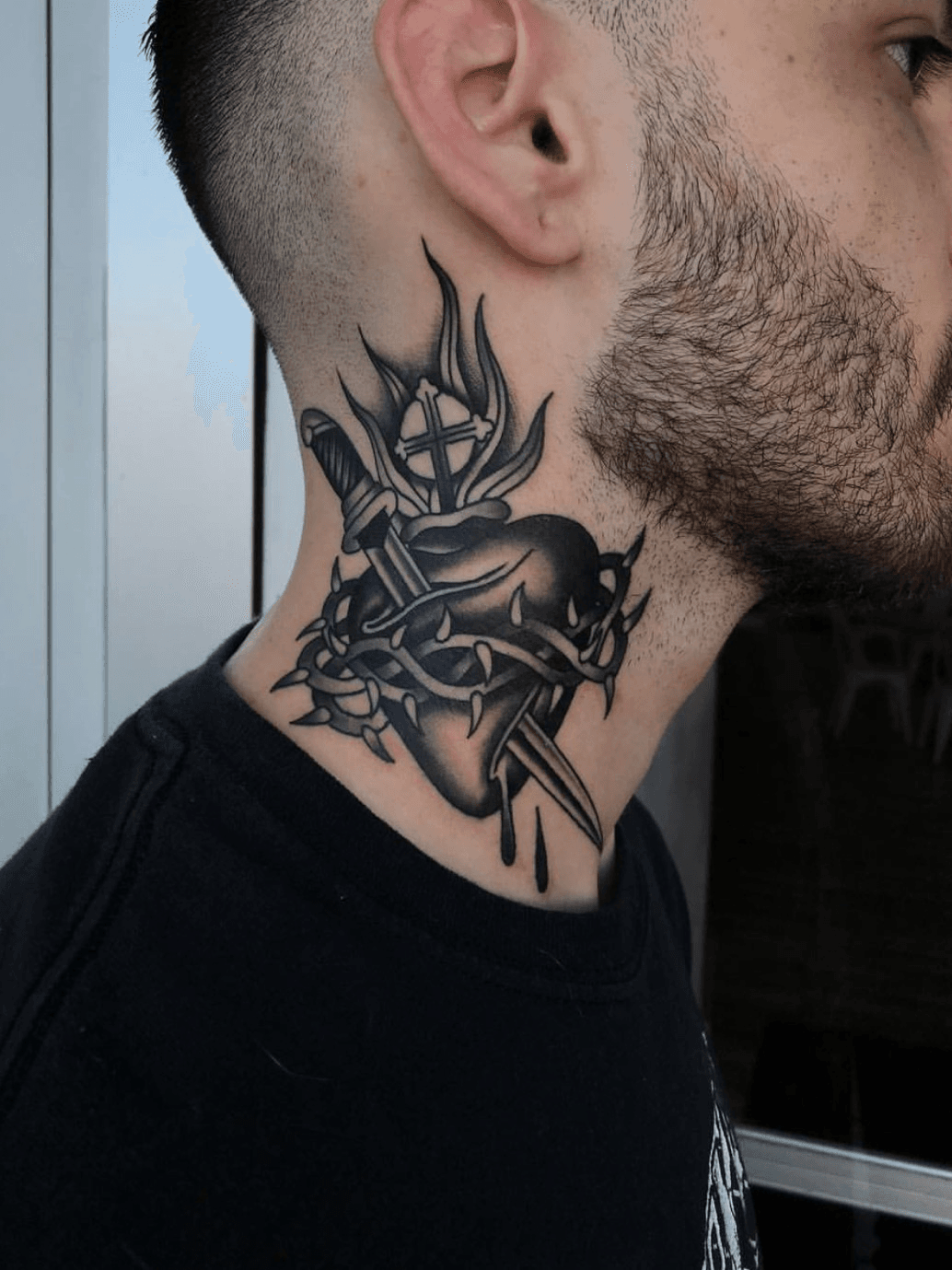Neck Tattoo by Bryan Vargas inked inkedmag tattoo neck placement  realism portrait religious  Front neck tattoo Neck tattoo Jesus tattoo