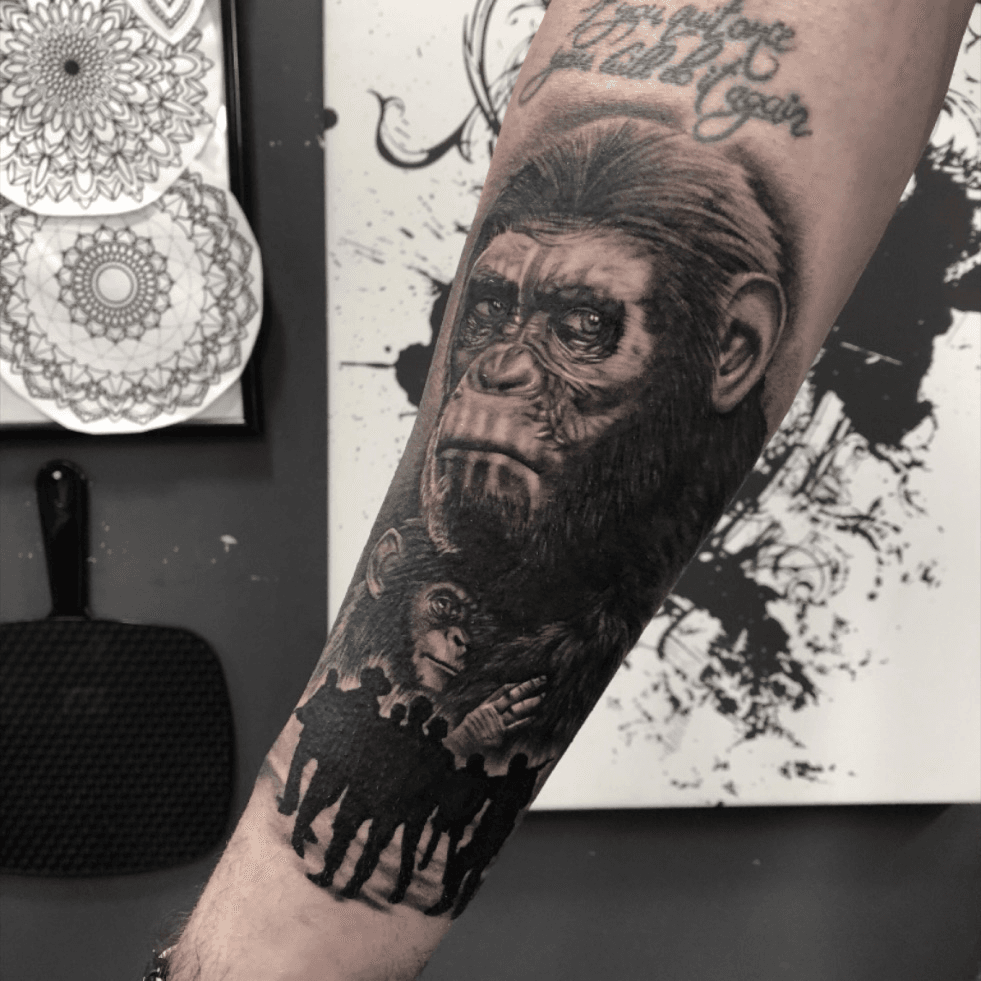 Tattoo uploaded by Wayne Grace  Cesar from planet of the apes chimp  planetoftgeapes blackandgrey  Tattoodo
