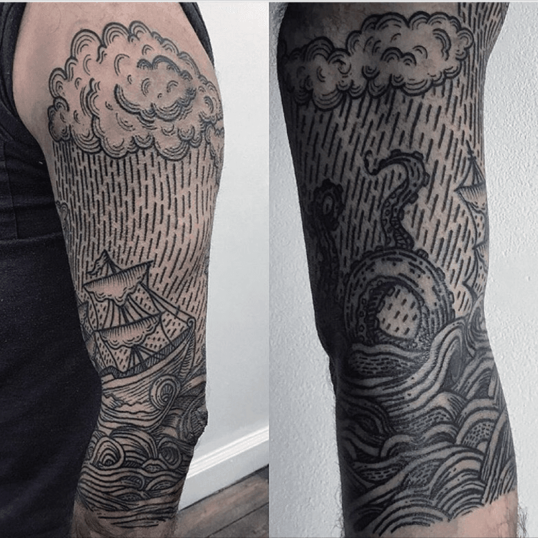 Handpoked rain cloud tattoo by Kirk Budden  Tattoogridnet