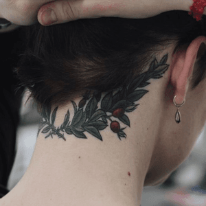 #neck tattoo. #nature #plant #leaves #berries #hair #color #pinterest 