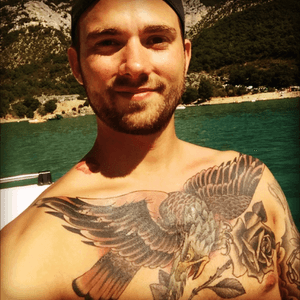 #chestpiece #Cover_up #eagle #rose #vacation #france #lake #royaltattoo