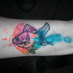 #goldfishtattoo #fish #fishtattoo in #watercolor by #artist #matthewgarciatattoo @matthewgarciatattoo