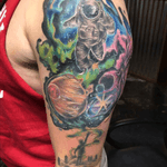 A childs dream. Dream big and touch the sky. #galaxy #astronaut #galaxytattoo #planets #arm #indiana #delta9