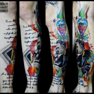 By Turco Tattooist #turcotattooist #turcotattoostudio #EdsonTurco #turkishstyle #turcotattoos #watercolor #watercolortattoos #trashfreestyle #Tattoodo #Nietzschetattoo 