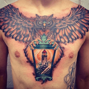 Owl and lighthouse tattoo #owl #lighthouse #light #bird 