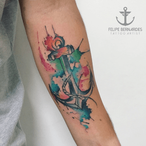 Anchor watercolor Tattoo. #anchor #tattoo #watercolor #aquarelle #felipebernardes #brazil #ancora 