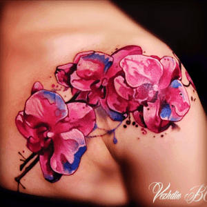 Pretty #watercolor #orchid #shouldertattoo 