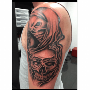 This is the start of my left arm sleeve and my 4th tattoo #reapertattoo #skulltattoo #tattooedman 