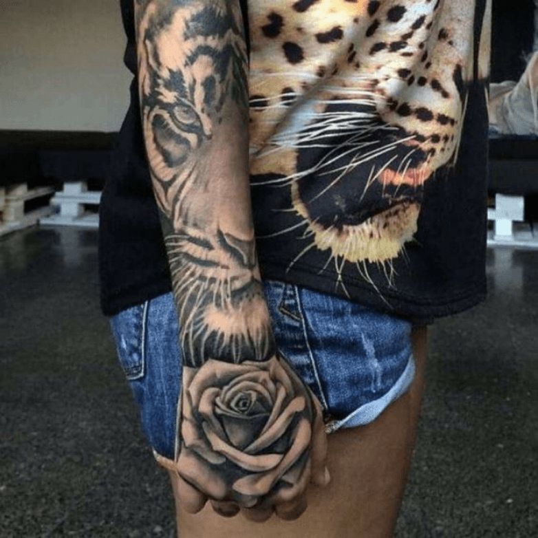 Marker Art  Collectibles Wooden hand with tiger and rose tattoo design  etnacompe