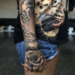 Tiger and rose sleeve #tattoo #tiger #rose 