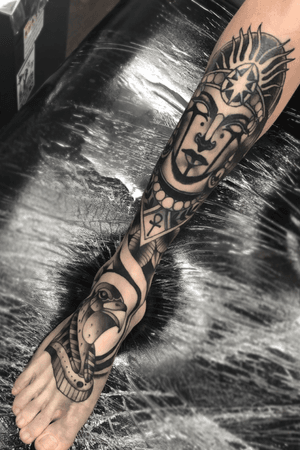 Egyptian inspired lower leg sleeve i have been working on #egyptian #neotraditional 