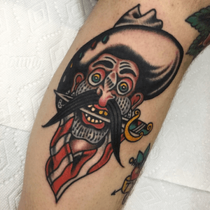 The outcome of a client saying do whatever you want and actually meaning it. #tattoo #traditional #traditionaltattoo #pirate #piratetattoo 