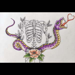 #flash #flashart #tattoo #art #design #tattooidea #idea #snake #skeleton #body #flower #nature 