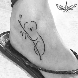 #koala design by client & tattooartist #FineLineTattoos @fine.line.tattoos #black #lines #koala on a #branch on outta #foot 