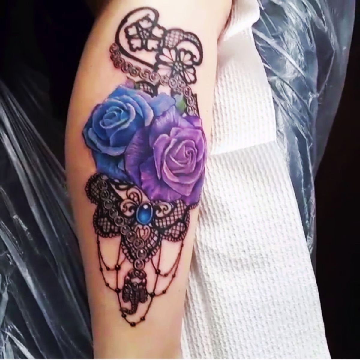 Tattoo uploaded by Tara • #NadineBryant #roses #lace #pearls #jewel ...