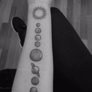 #galaxy#planets #sun #moon #tattoo #grunge #alternative #black #whote #girl #tumblr #arm #earth 