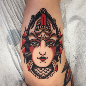 Done by Sterling Barck @ Downtown Tattoo Las Vegas, Nevada (flip phone upside down for sassy side) @Downtown_Tattoo_Las_Vegas #traditional #sterlingbarck
